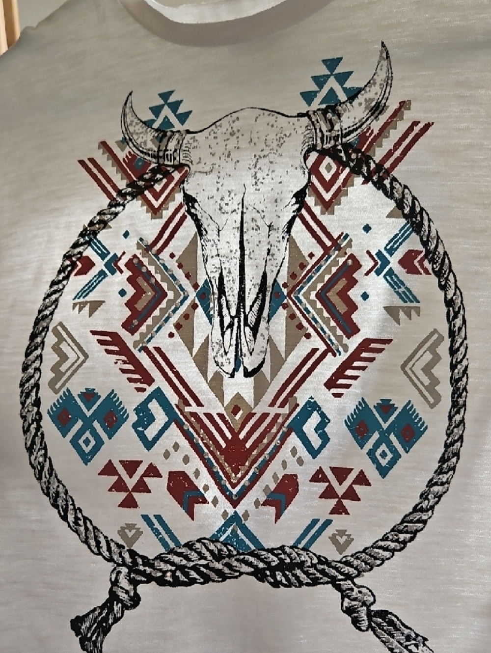 Miss Me White Short Sleeve Tee with Southwestern Skull Graphic - Picture 2 of 6